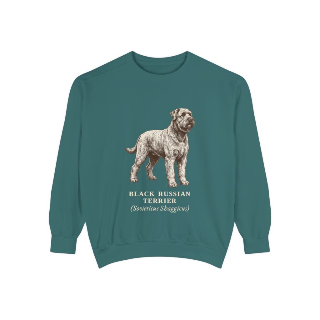 black-russian-terrier-sweatshirt-latin-blue-spruce Black Russian Terrier Latin Sweatshirt, Blue Spruce, front view