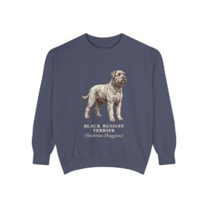 Black Russian Terrier Latin Sweatshirt, Denim, front view