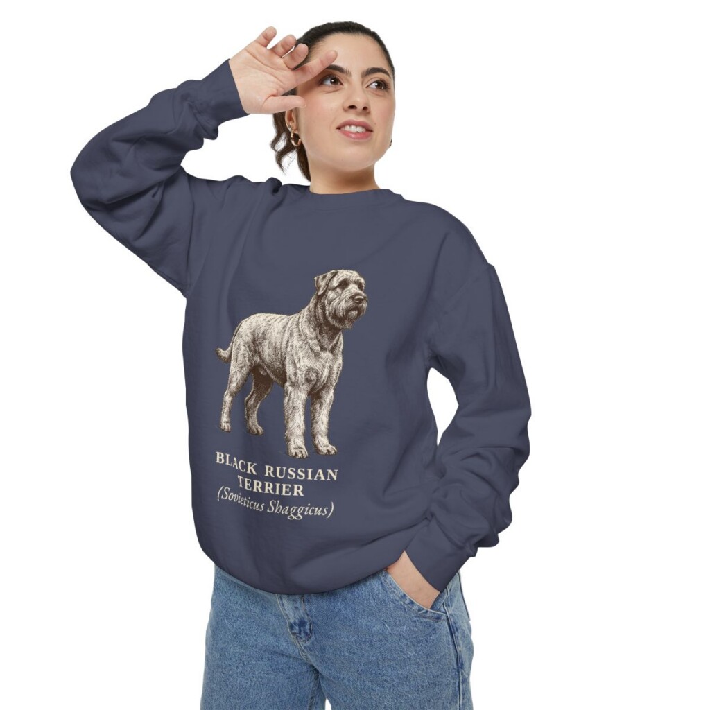black-russian-terrier-sweatshirt-latin-denim-person-2-context Black Russian Terrier Latin Sweatshirt, Denim, person 2 context
