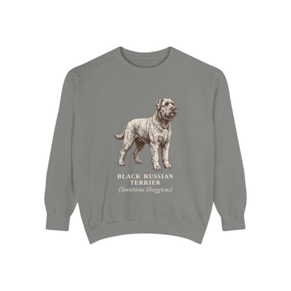 black-russian-terrier-sweatshirt-latin-grey Black Russian Terrier Latin Sweatshirt, Grey, front view