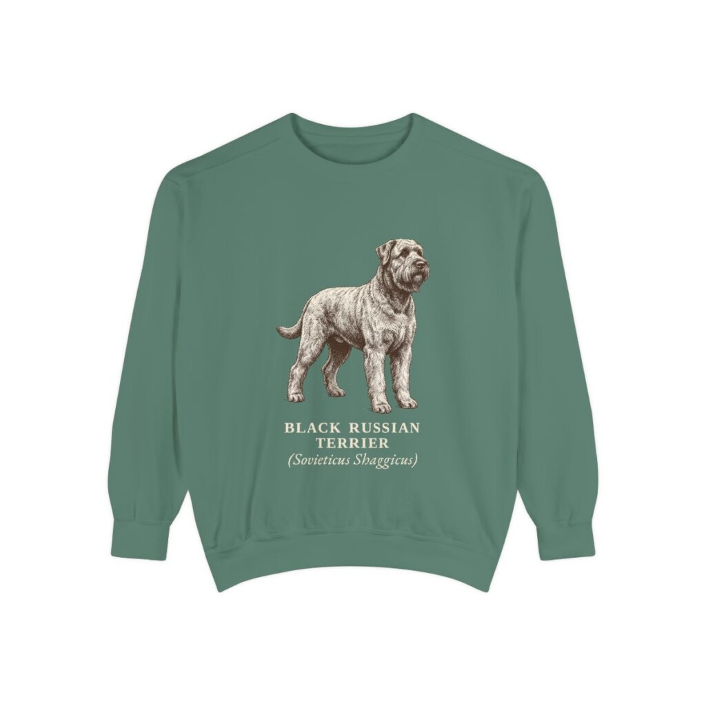 black-russian-terrier-sweatshirt-latin-light-green Black Russian Terrier Latin Sweatshirt, Light Green, front view