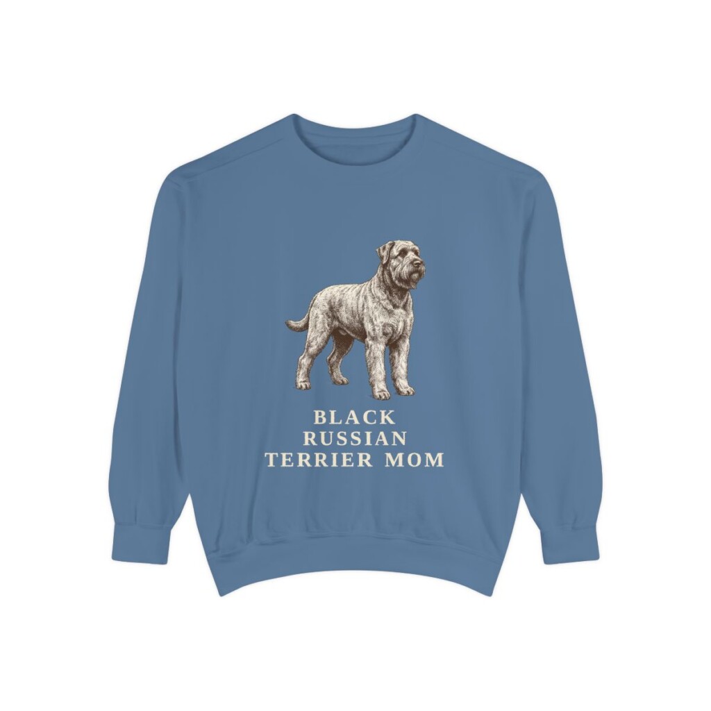 Black Russian Terrier Mom Sweatshirt, Blue Jean, front view