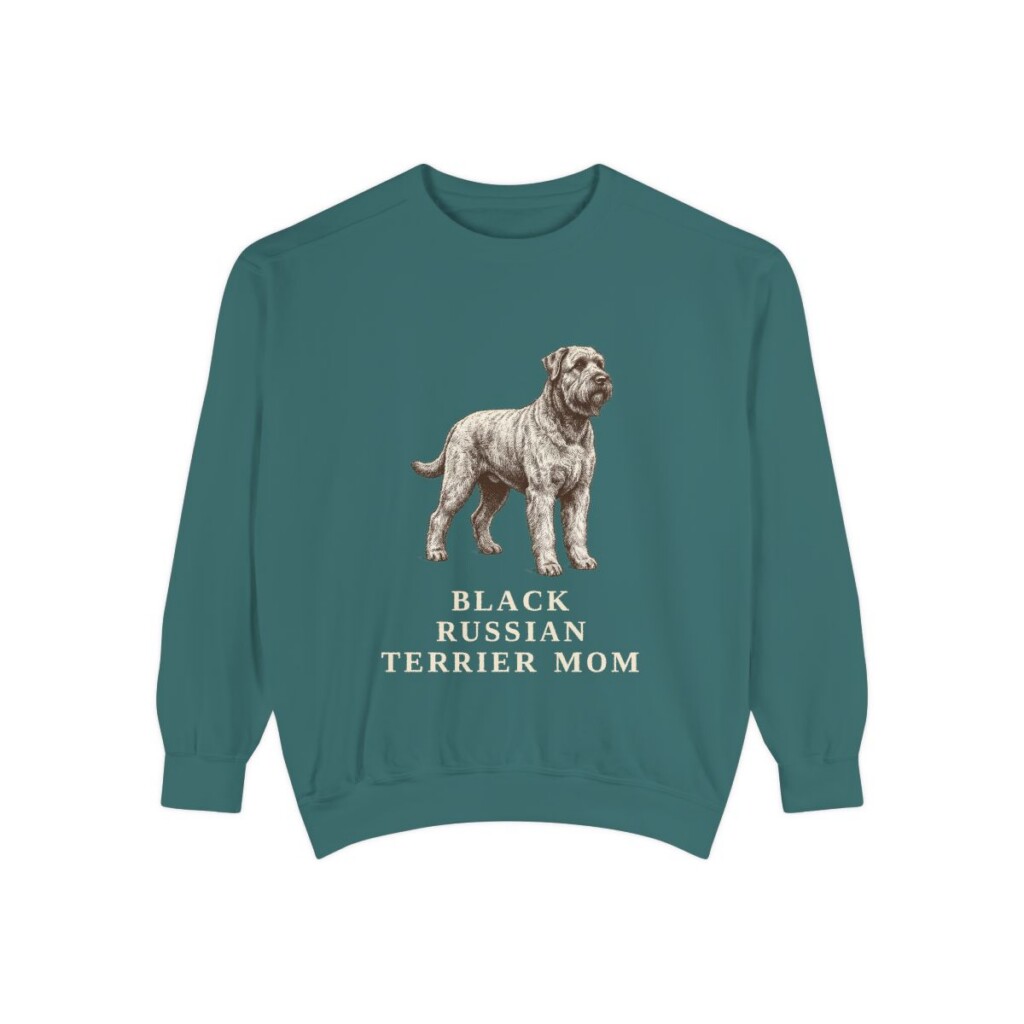 Black Russian Terrier Mom Sweatshirt, Blue Spruce, front view