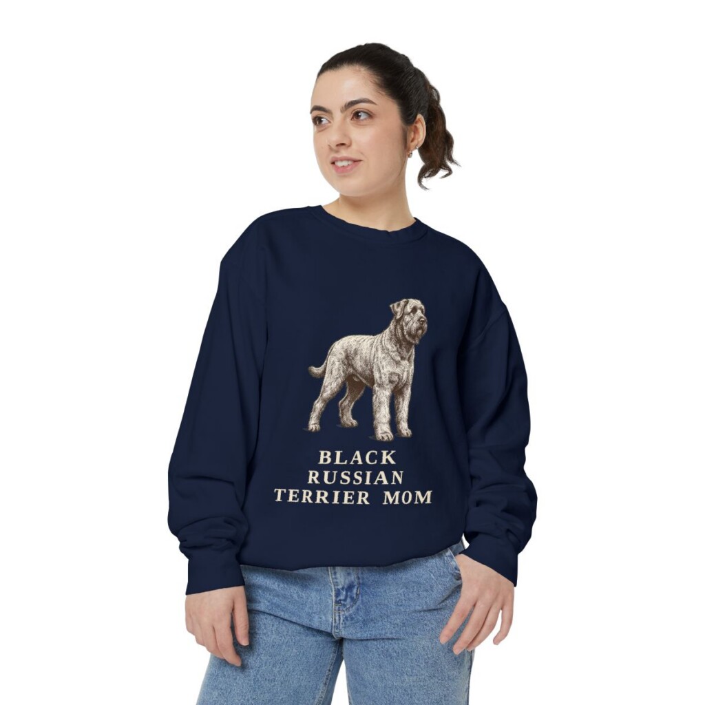 Black Russian Terrier Mom Sweatshirt, True Navy, person 2 front