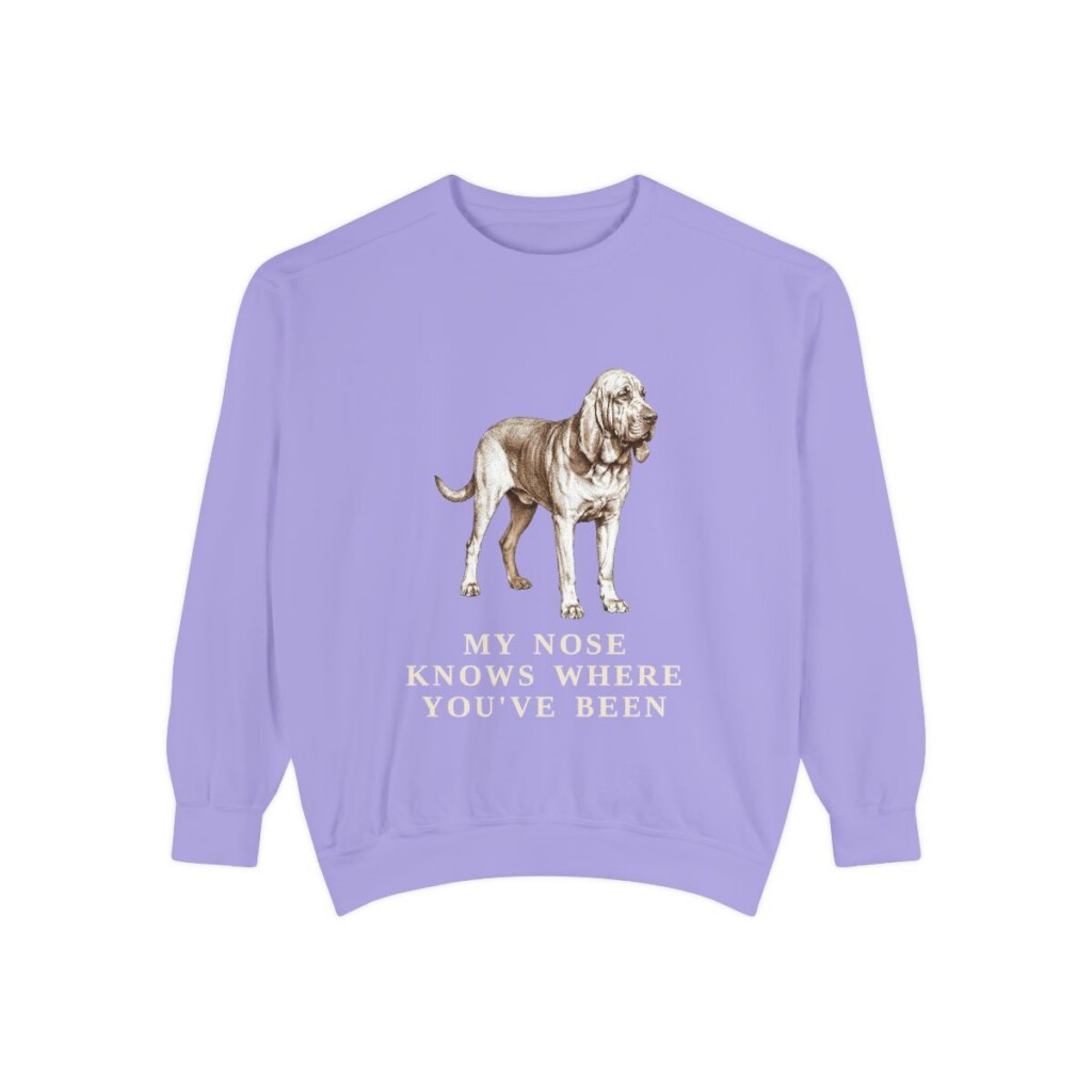 Bloodhound Humor Sweatshirt, Violet, front view