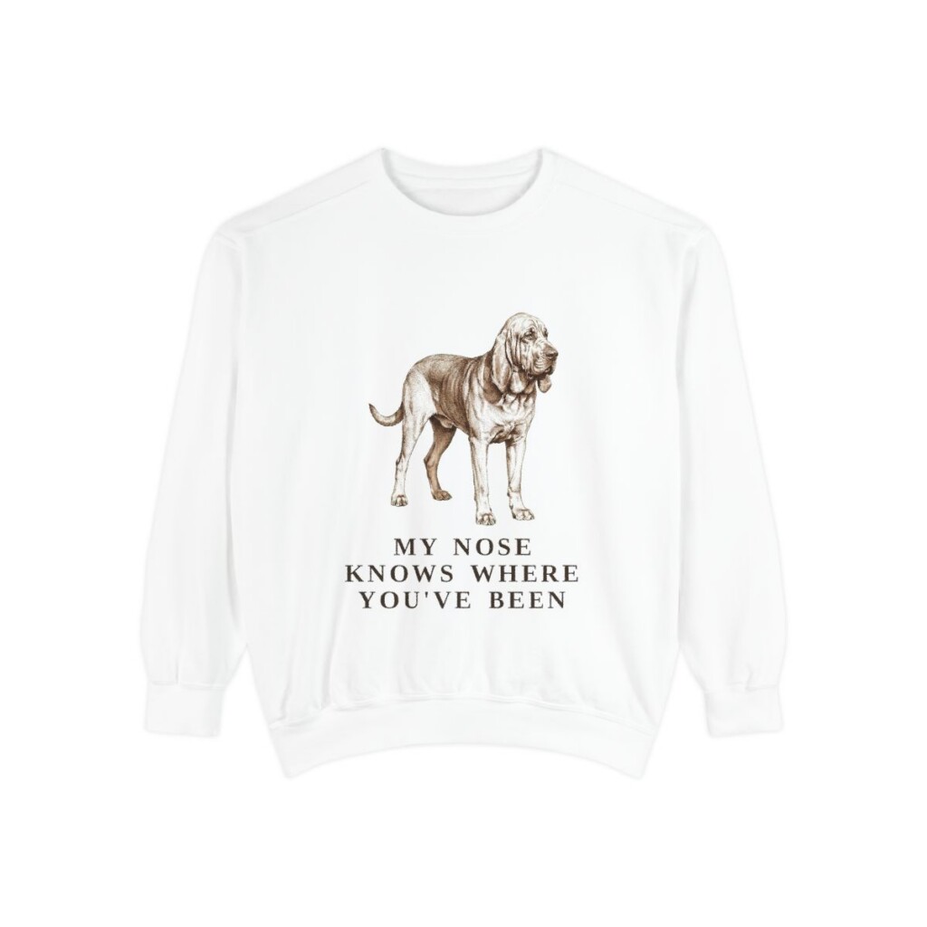 Bloodhound Humor Sweatshirt, White, front view
