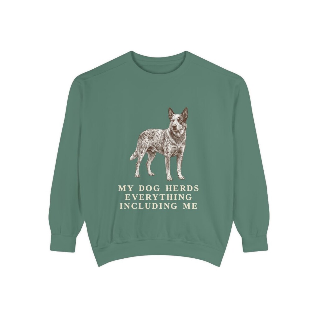 Blue Heeler Humor Sweatshirt, Light Green, front view