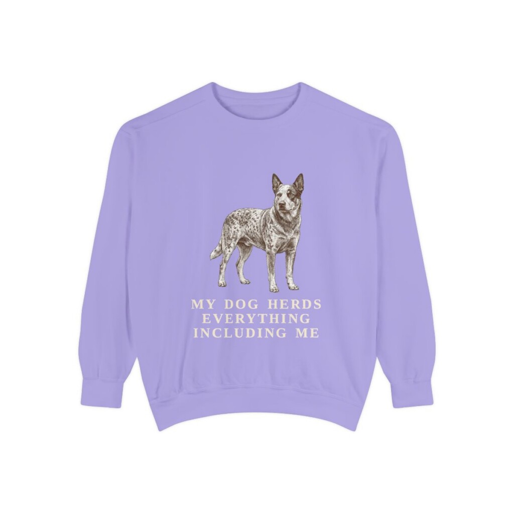 Blue Heeler Humor Sweatshirt, Violet, front view