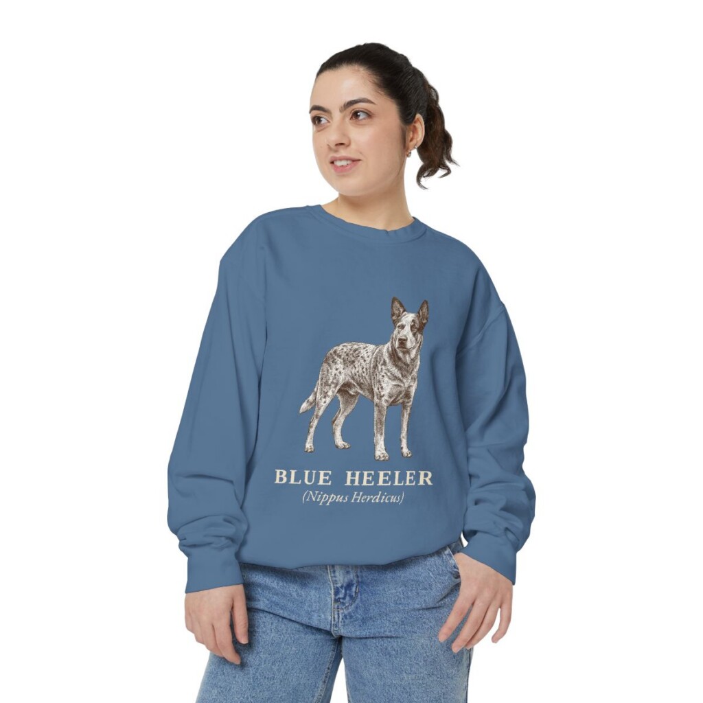 Blue Heeler Latin Sweatshirt, Blue Jean, person 2 front