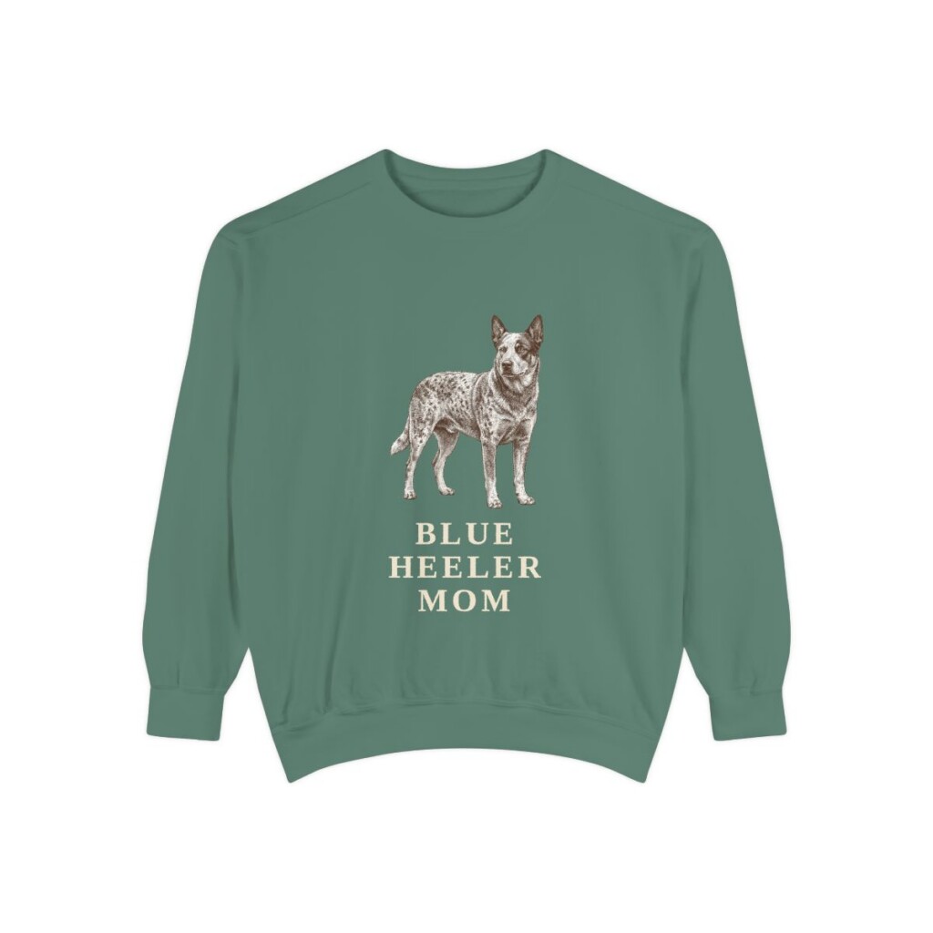blue-heeler-sweatshirt-mom-light-green Blue Heeler Mom Sweatshirt, Light Green, front view