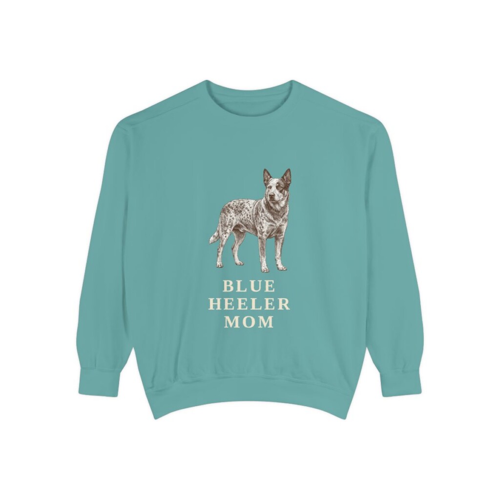 blue-heeler-sweatshirt-mom-seafoam Blue Heeler Mom Sweatshirt, Seafoam, front view
