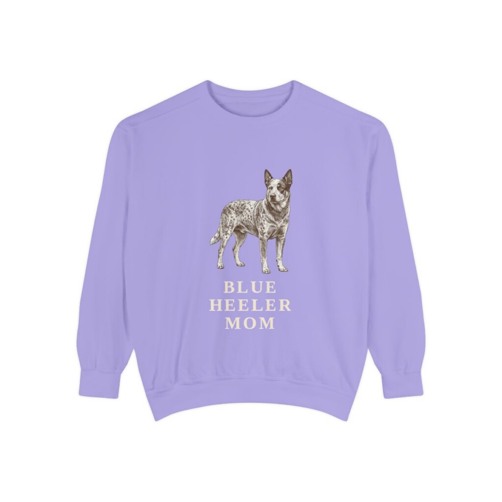 blue-heeler-sweatshirt-mom-violet Blue Heeler Mom Sweatshirt, Violet, front view