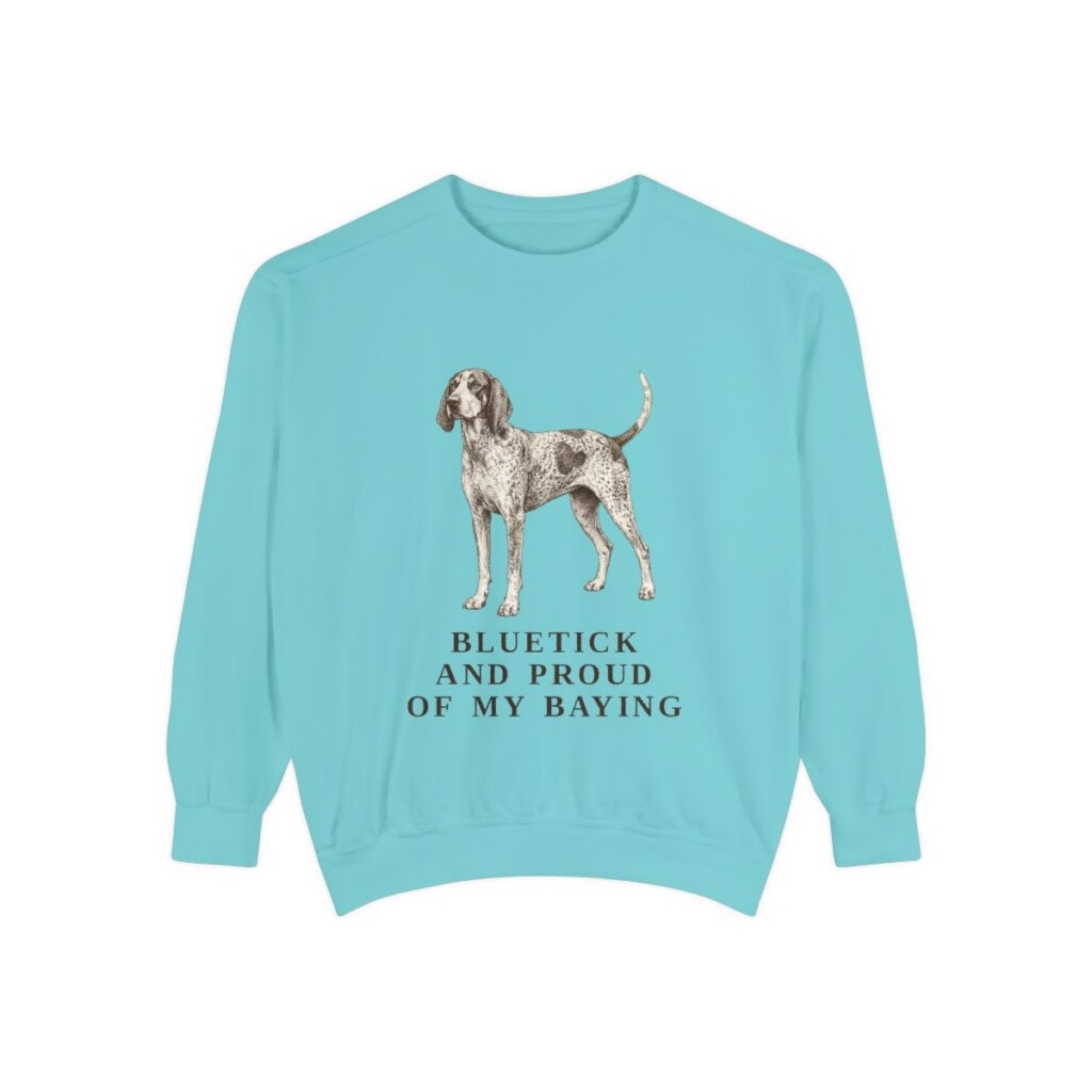 bluetick-coonhound-sweatshirt-humor-chalky-mint Bluetick Coonhound Humor Sweatshirt, Chalky Mint, front view