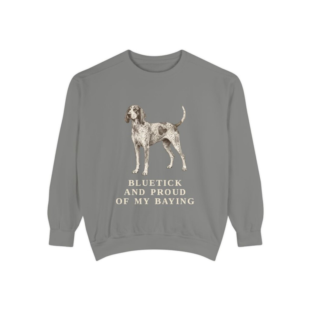 bluetick-coonhound-sweatshirt-humor-grey Bluetick Coonhound Humor Sweatshirt, Grey, front view