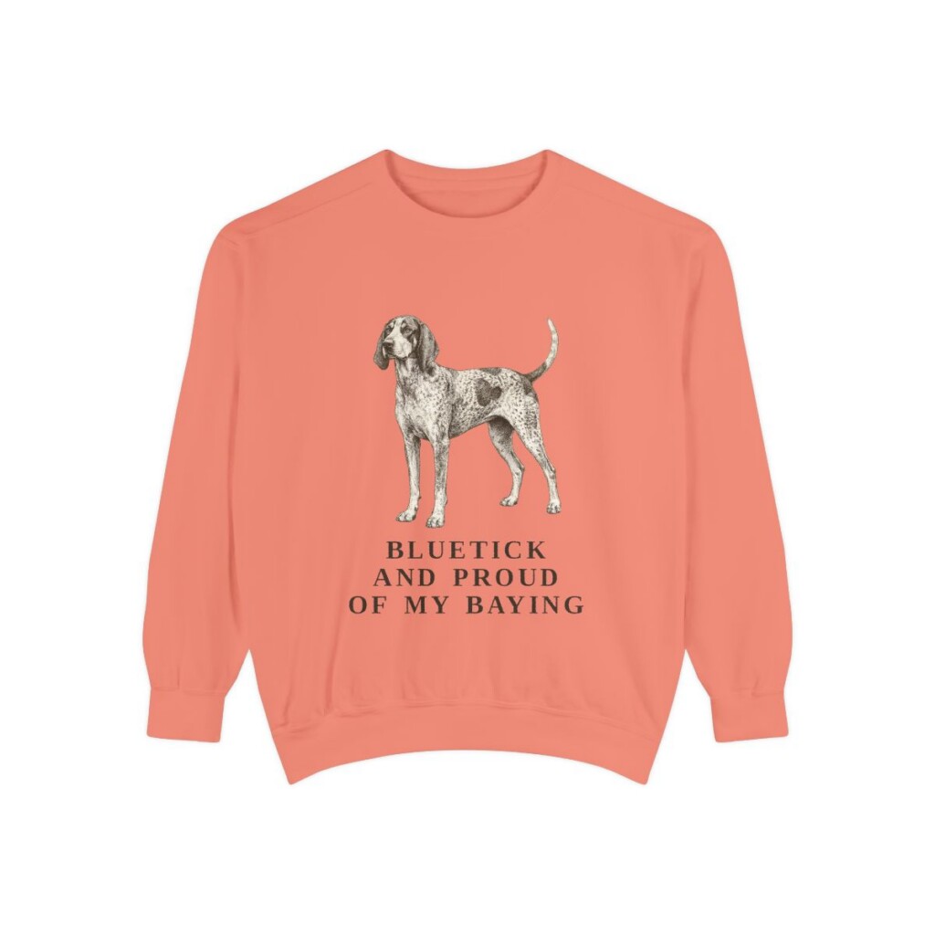 bluetick-coonhound-sweatshirt-humor-terracotta Bluetick Coonhound Humor Sweatshirt, Terracotta, front view