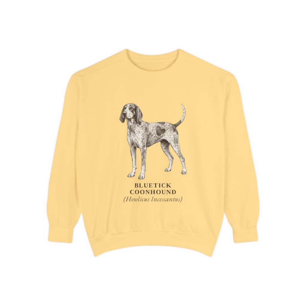 Bluetick Coonhound Latin Sweatshirt, Butter, front view