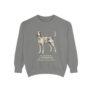 Bluetick Coonhound Latin Sweatshirt, Grey, front view