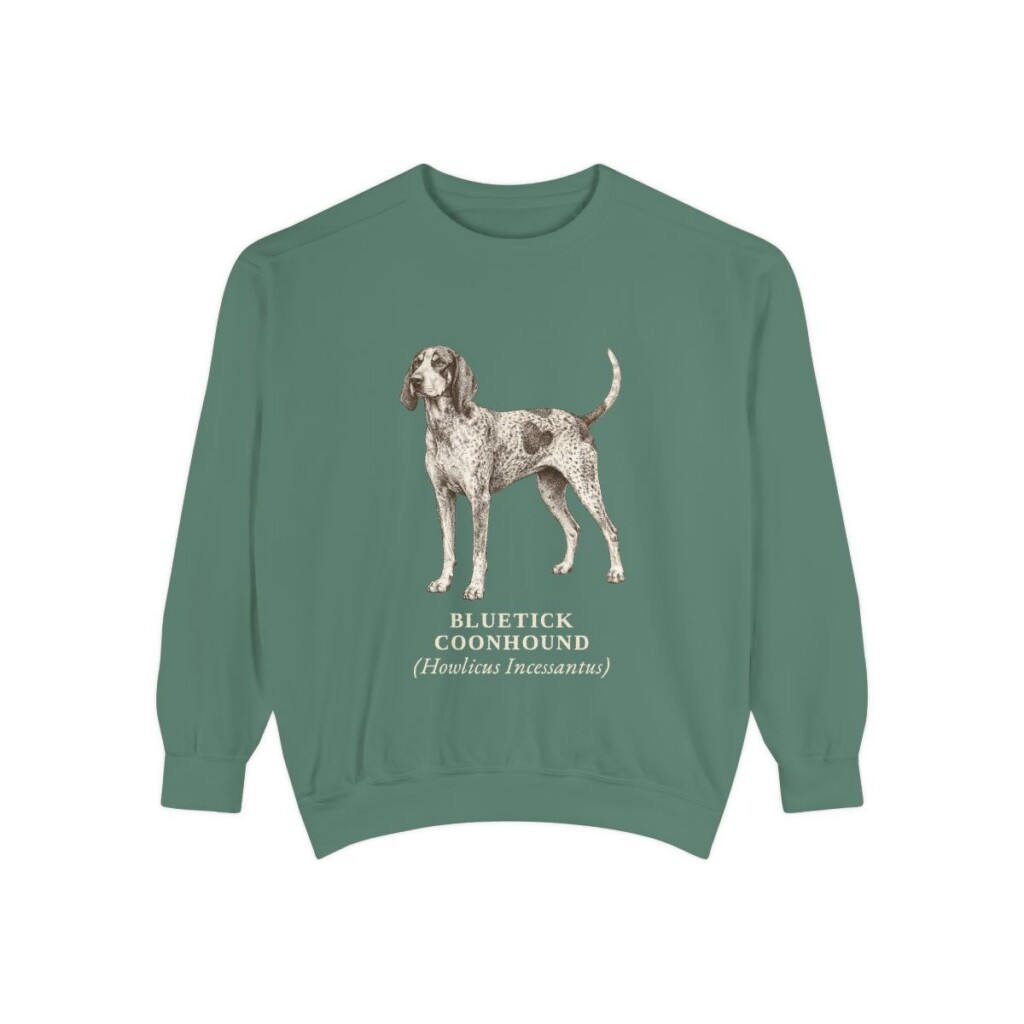 Bluetick Coonhound Latin Sweatshirt, Light Green, front view