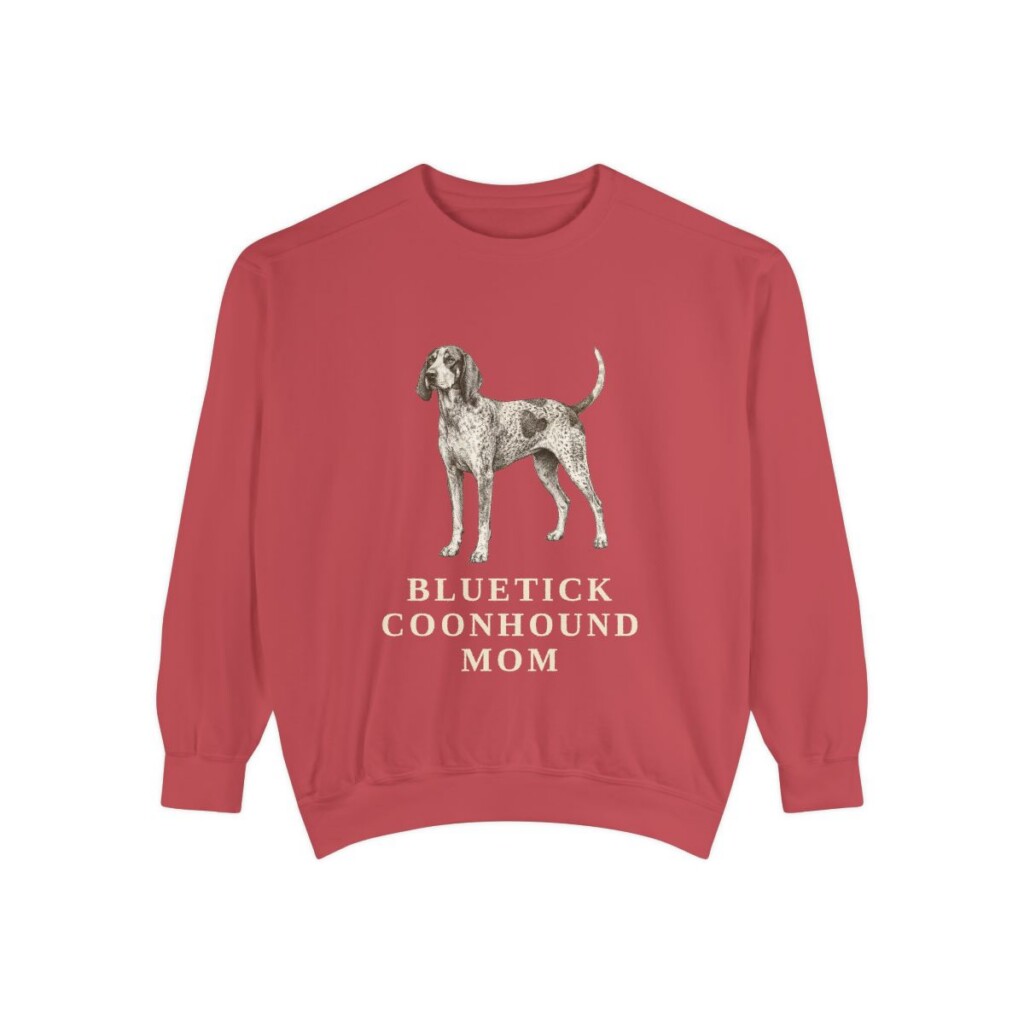 Bluetick Coonhound Mom Sweatshirt, Crimson, front view