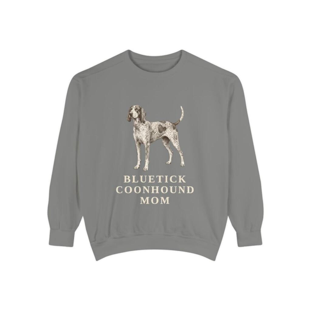 Bluetick Coonhound Mom Sweatshirt, Grey, front view