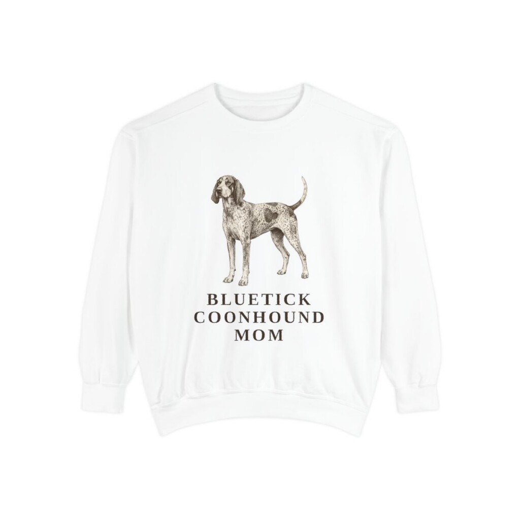 Bluetick Coonhound Mom Sweatshirt, White, front view
