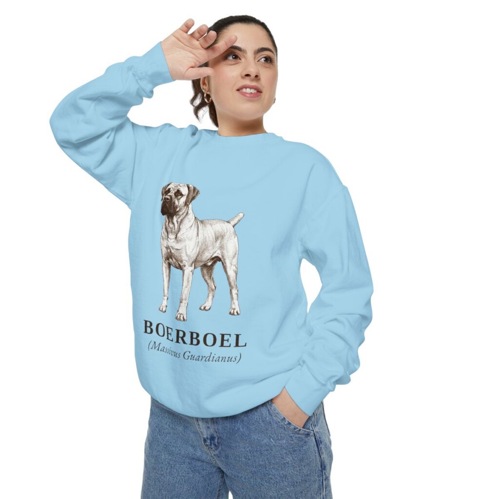Boerboel Latin Sweatshirt, Chambray, person 2 context