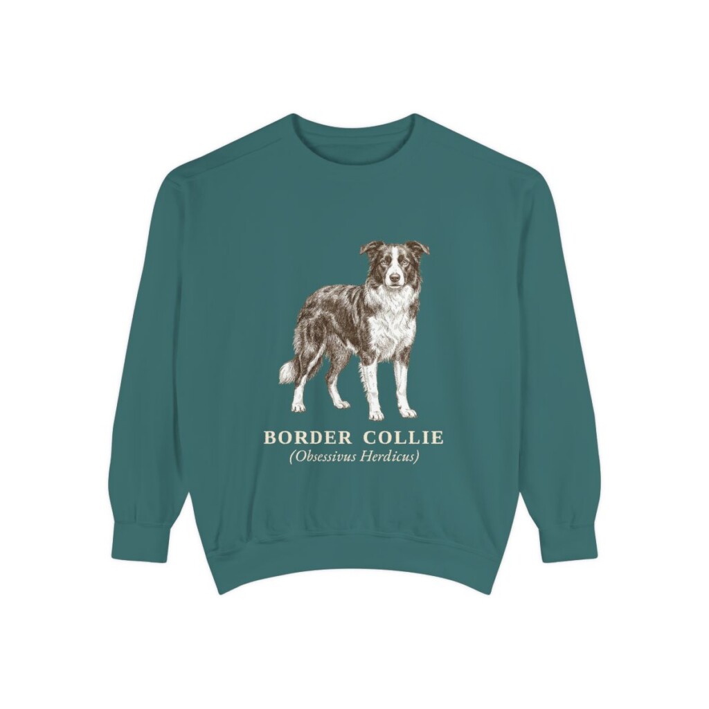 Border Collie Latin Sweatshirt, Blue Spruce, front view