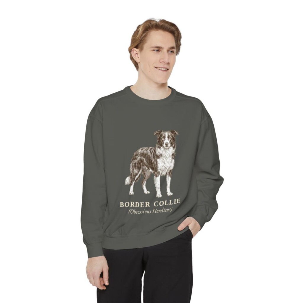 Border Collie Latin Sweatshirt, Pepper, person 1 front