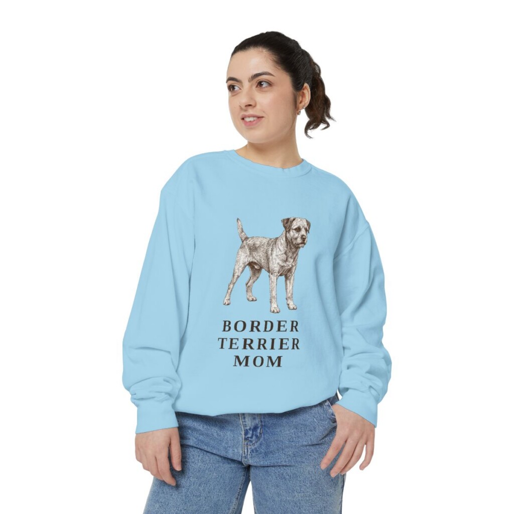 Border Terrier Mom Sweatshirt, Chambray, person 2 front