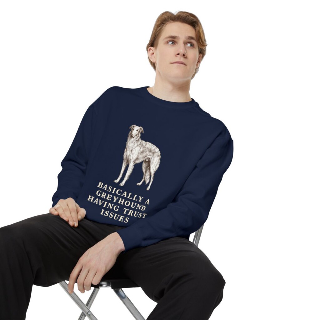 Borzoi Humor Sweatshirt, True Navy, person 1 context
