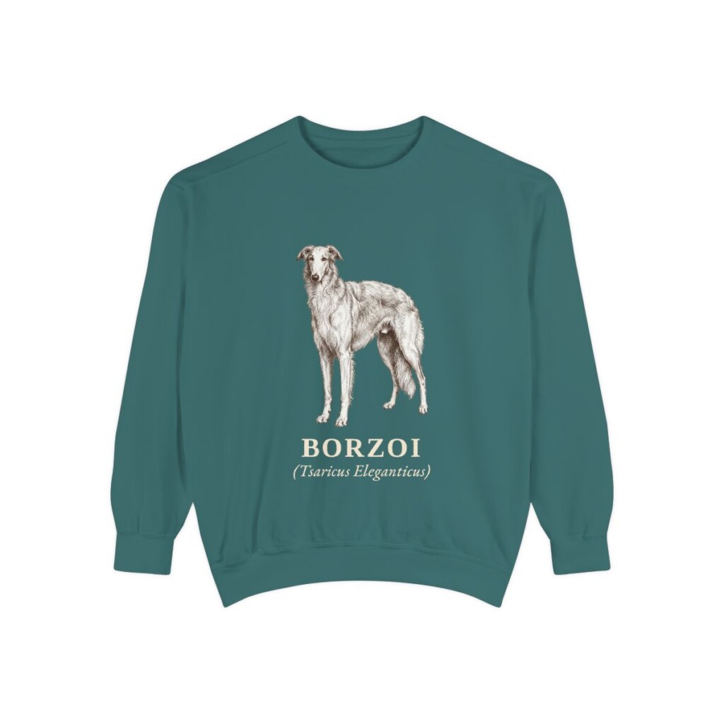 borzoi-sweatshirt-latin-blue-spruce Borzoi Latin Sweatshirt, Blue Spruce, front view