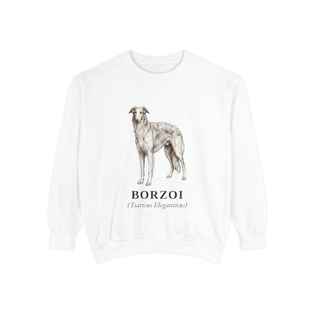 borzoi-sweatshirt-latin-white Borzoi Latin Sweatshirt, White, front view