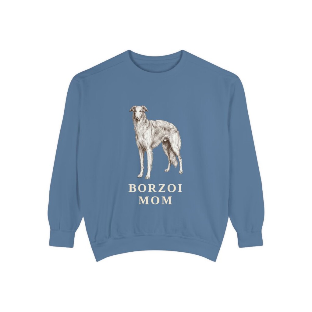 Borzoi Mom Sweatshirt, Blue Jean, front view