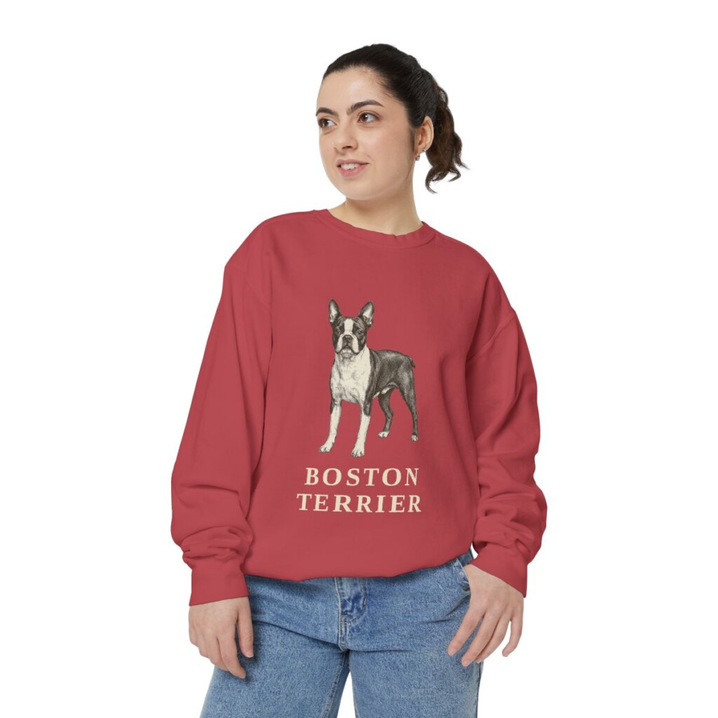 Boston Terrier Sweatshirt, Crimson, person 2 front
