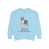boston-terrier-sweatshirt-humor-chambray Boston Terrier Humor Sweatshirt, Chambray, front view