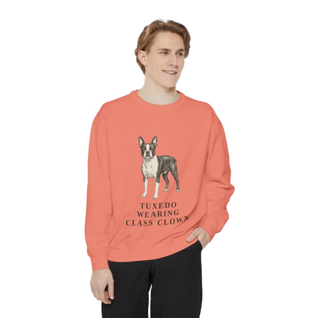 boston-terrier-sweatshirt-humor-terracotta-person-1-front Boston Terrier Humor Sweatshirt, Terracotta, person 1 front