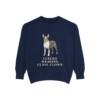 boston-terrier-sweatshirt-humor-true-navy Boston Terrier Humor Sweatshirt, True Navy, front view