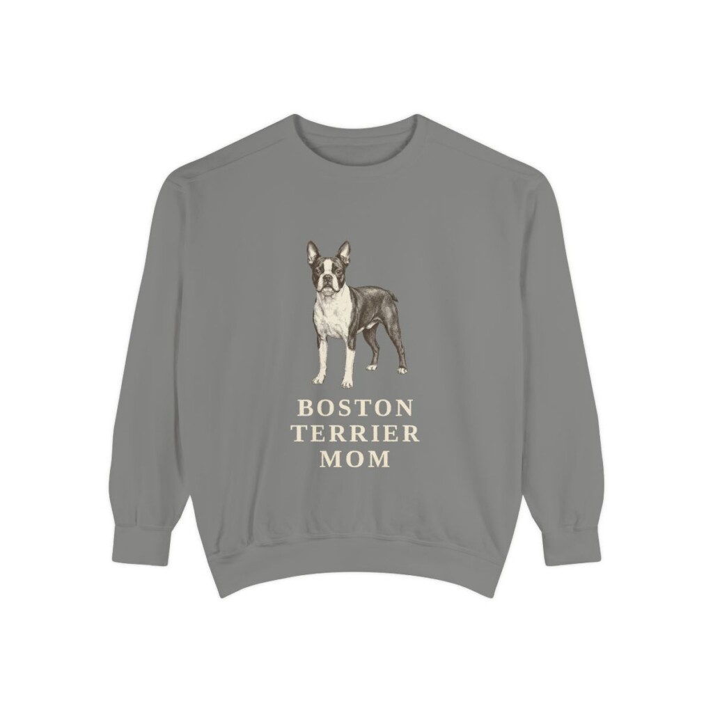 Boston Terrier Mom Sweatshirt, Grey, front view