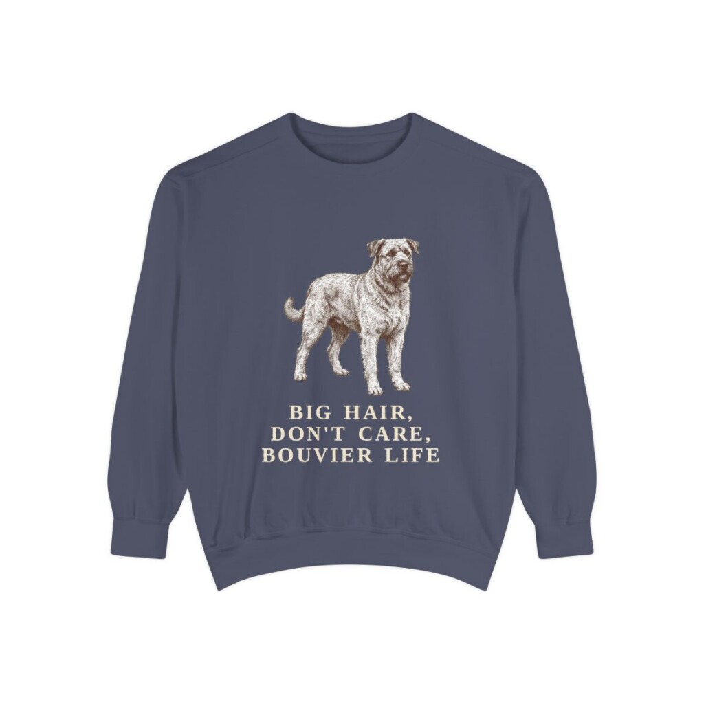 Bouvier des Flandres Humor Sweatshirt, Denim, front view