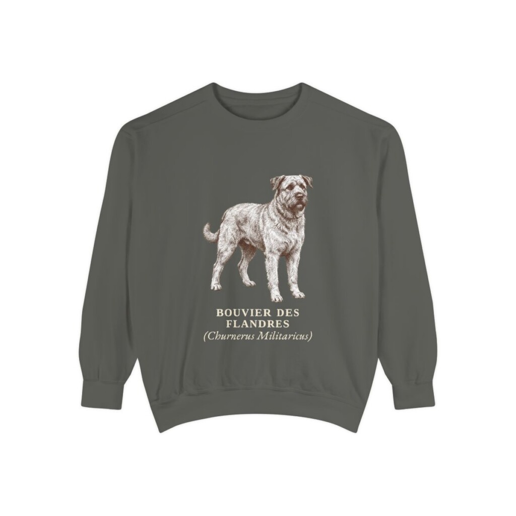 bouvier-des-flandres-sweatshirt-latin-pepper Bouvier des Flandres Latin Sweatshirt, Pepper, front view