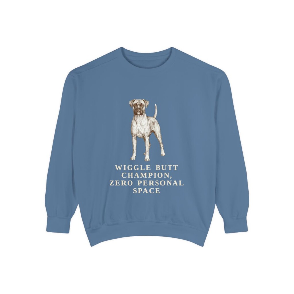 Boxer Humor Sweatshirt, Blue Jean, front view