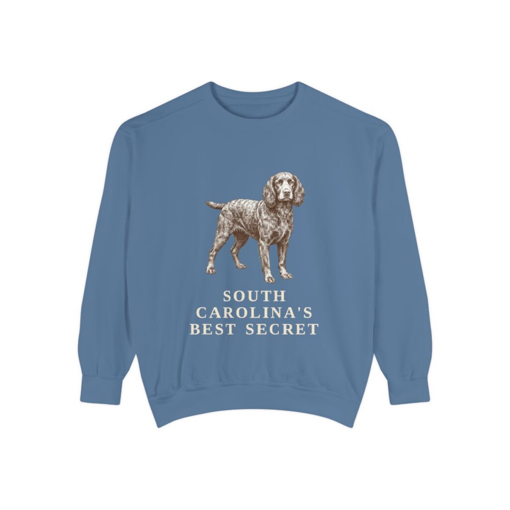 Boykin Spaniel Humor Sweatshirt, Blue Jean, front view