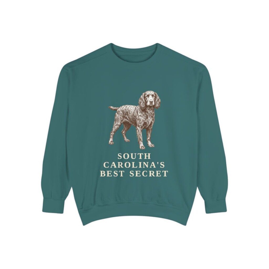 Boykin Spaniel Humor Sweatshirt, Blue Spruce, front view