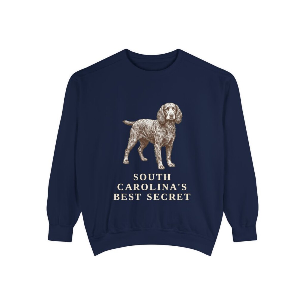 Boykin Spaniel Humor Sweatshirt, True Navy, front view