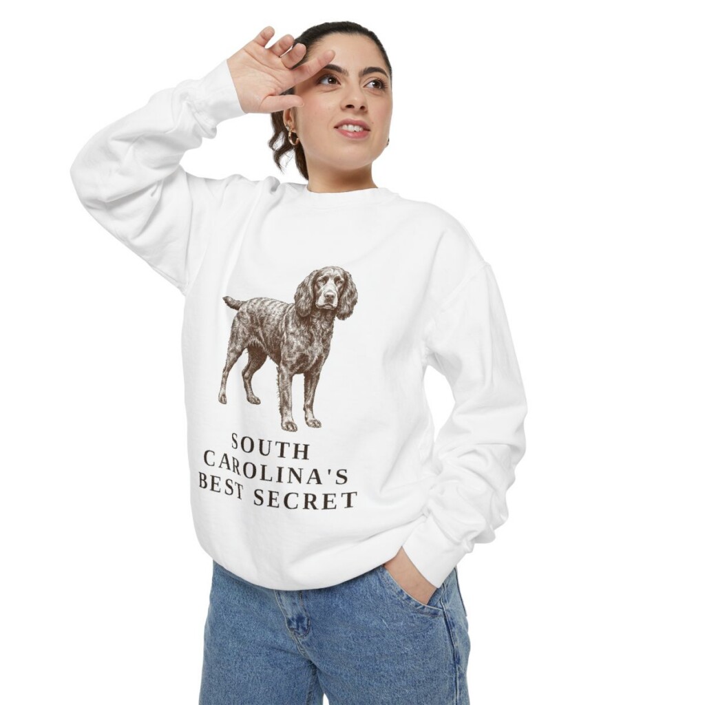 Boykin Spaniel Humor Sweatshirt, White, person 2 context