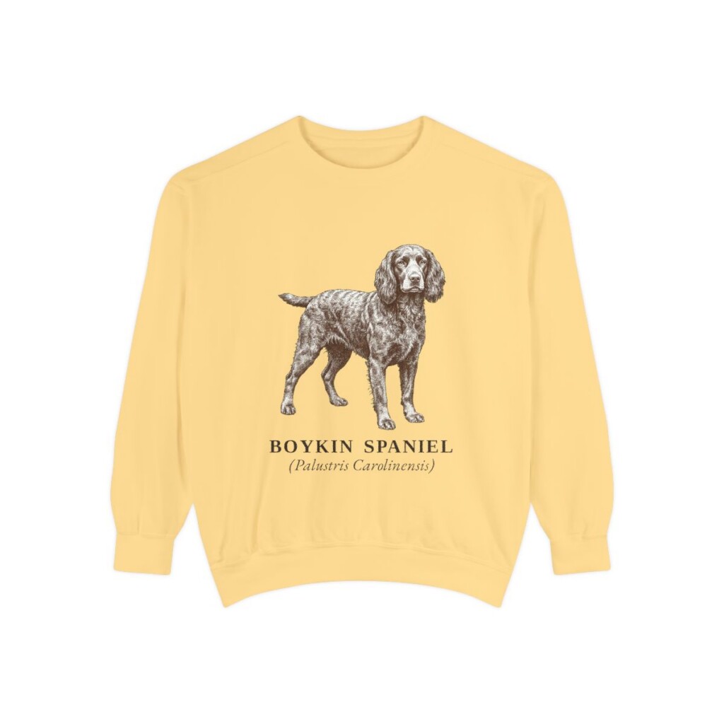 boykin-spaniel-sweatshirt-latin-butter Boykin Spaniel Latin Sweatshirt, Butter, front view