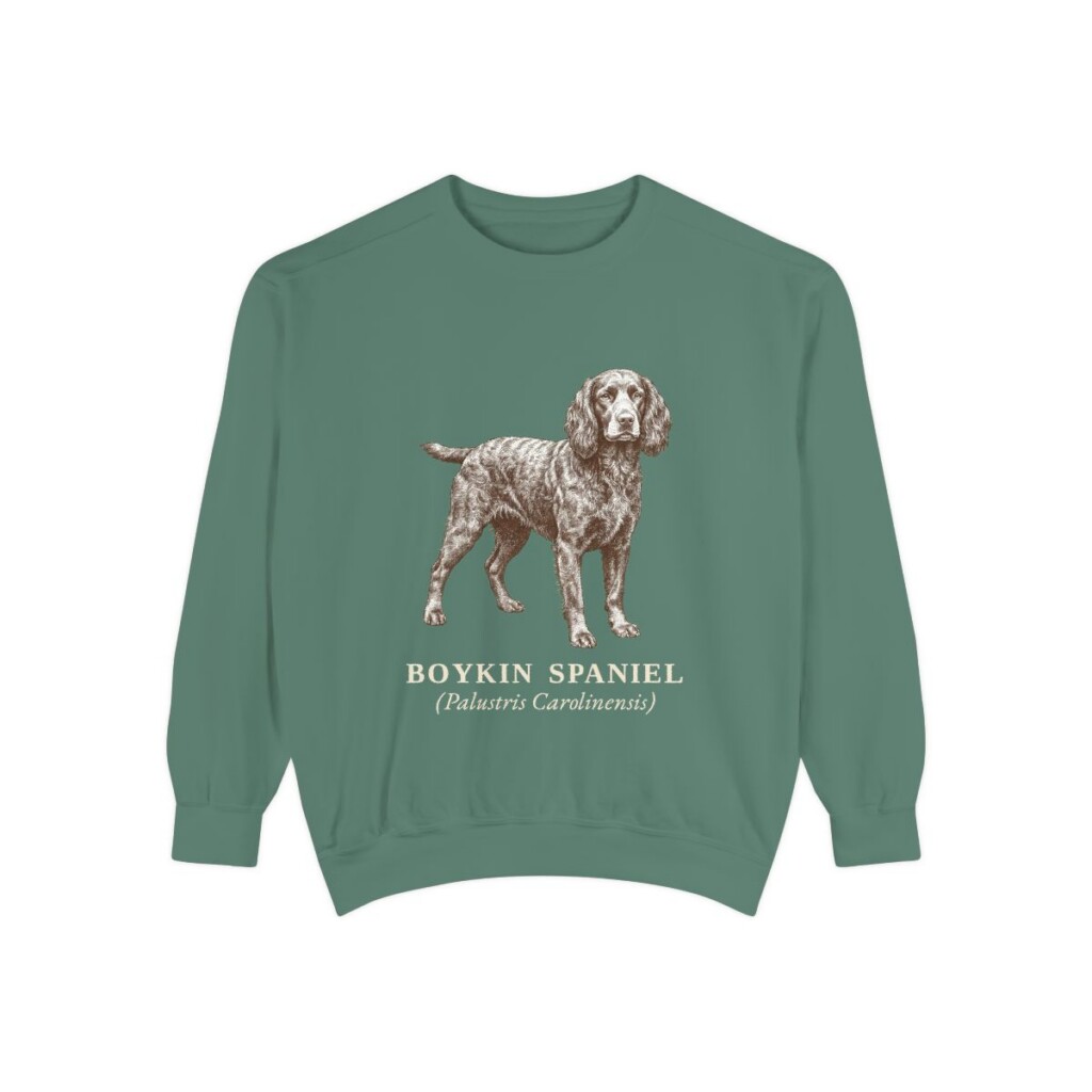 boykin-spaniel-sweatshirt-latin-light-green Boykin Spaniel Latin Sweatshirt, Light Green, front view