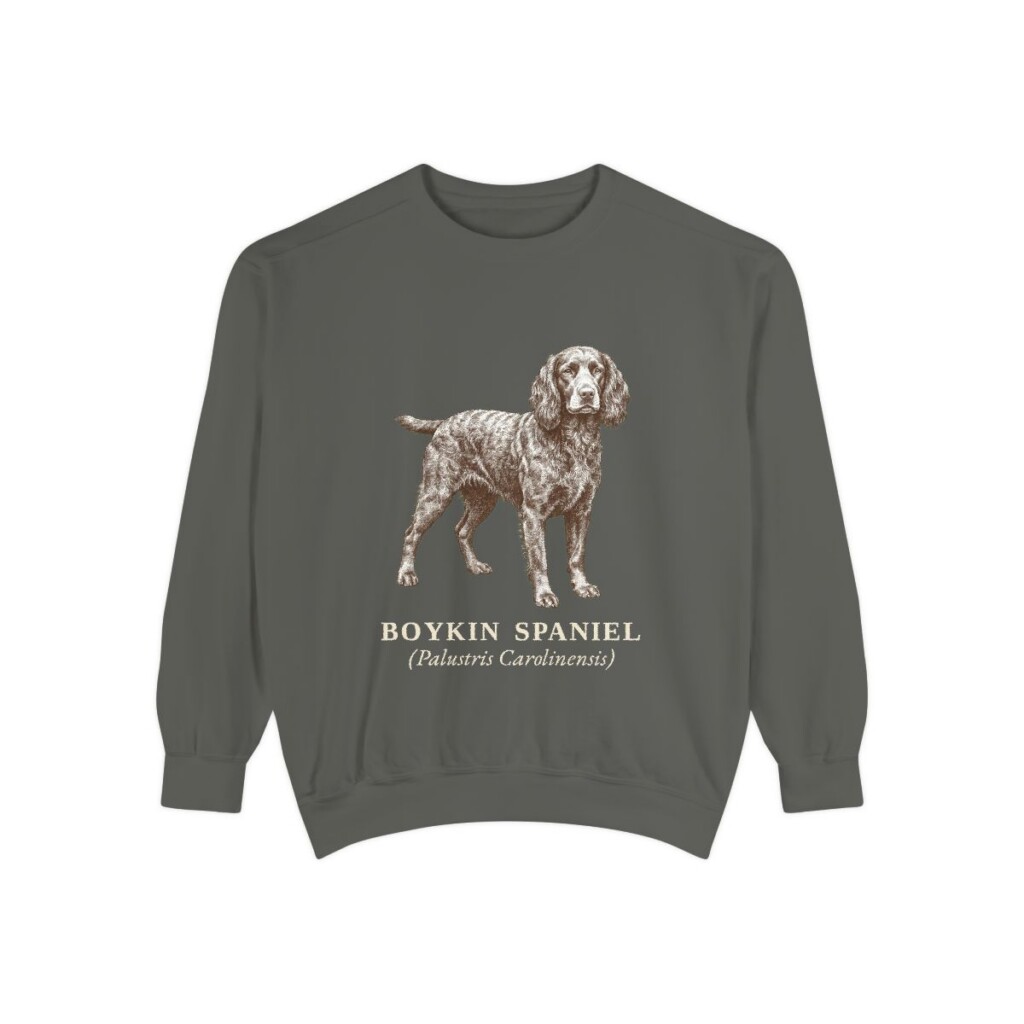 boykin-spaniel-sweatshirt-latin-pepper Boykin Spaniel Latin Sweatshirt, Pepper, front view