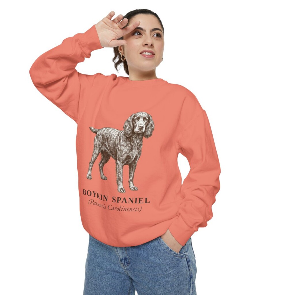 boykin-spaniel-sweatshirt-latin-terracotta-person-2-context Boykin Spaniel Latin Sweatshirt, Terracotta, person 2 context