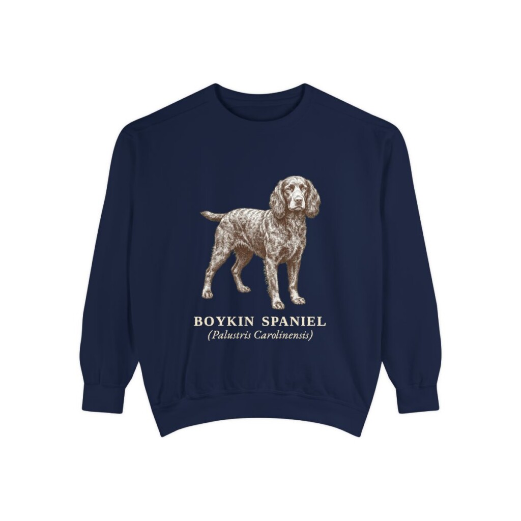 boykin-spaniel-sweatshirt-latin-true-navy Boykin Spaniel Latin Sweatshirt, True Navy, front view
